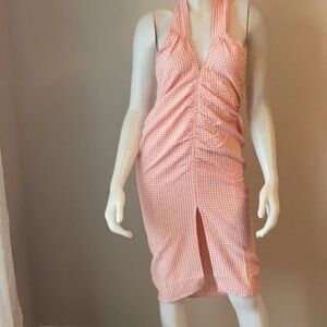 NWT - Mango Peach Gingham Halter Dress - Size M
